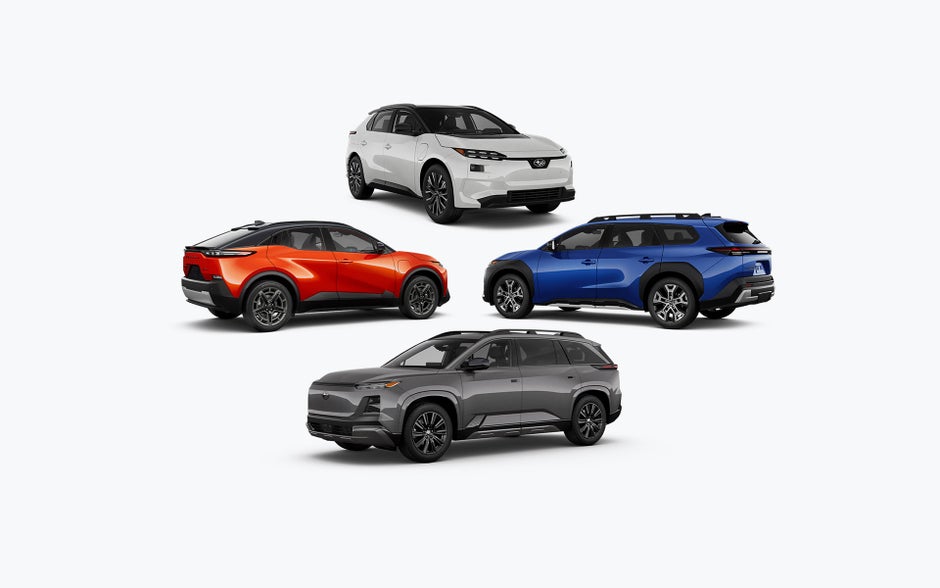 Four Subaru electric vehicles.