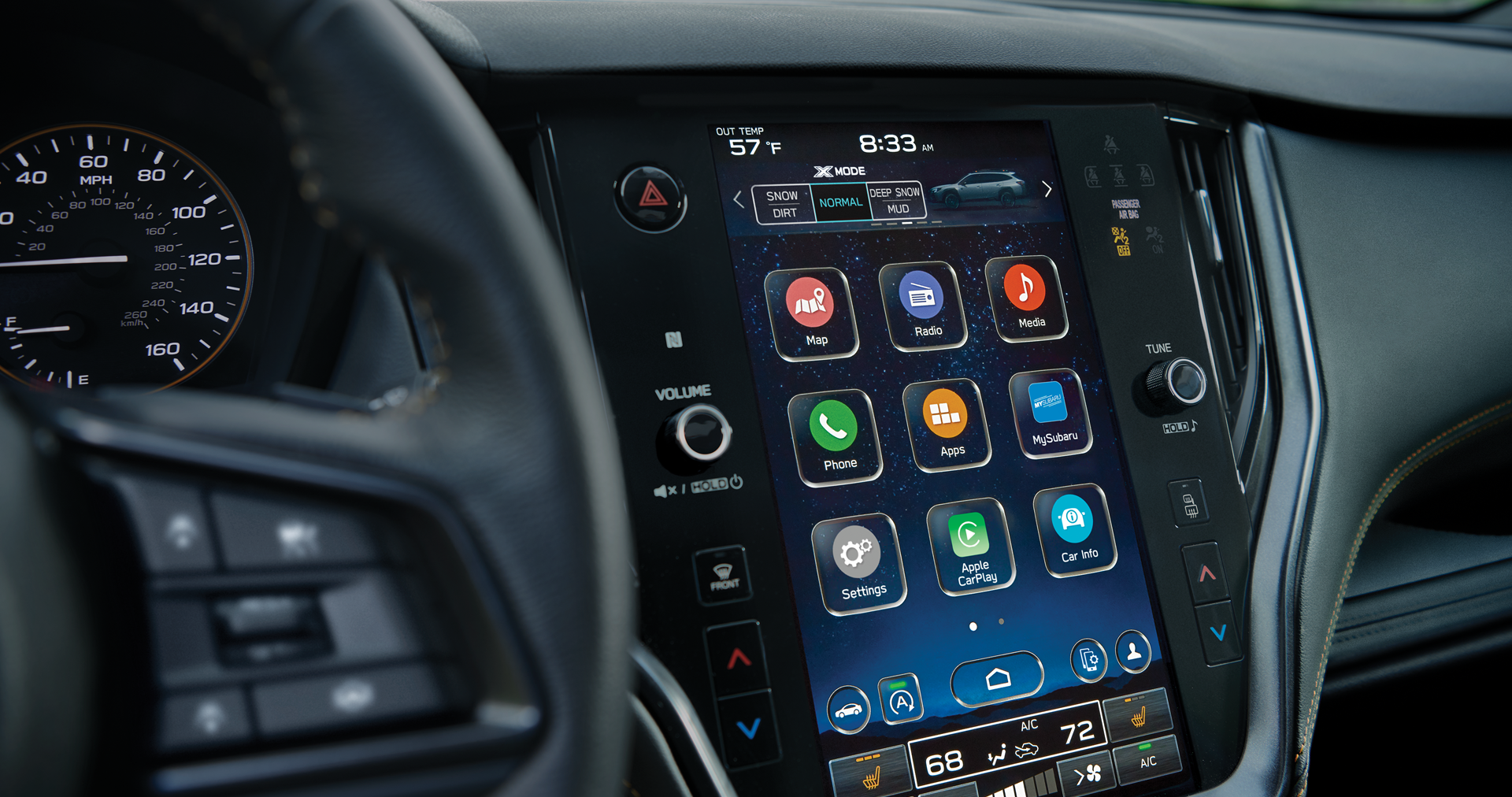A close-up of the 11.6-inch touchscreen for the STARLINK Multimedia system on the 2023 Outback Wilderness. | Sunset Hills Subaru in Sunset Hills MO