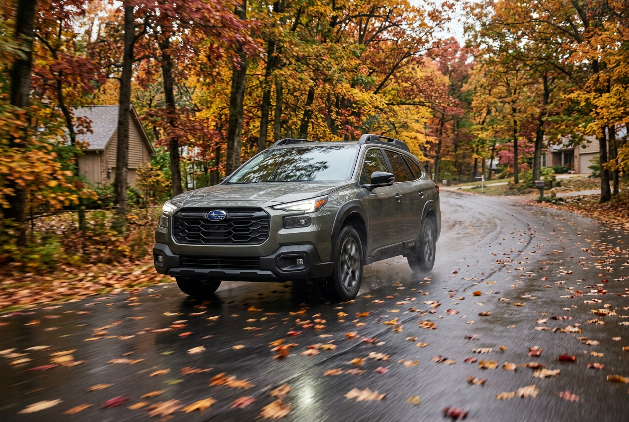 Subaru Outback on a fall road
